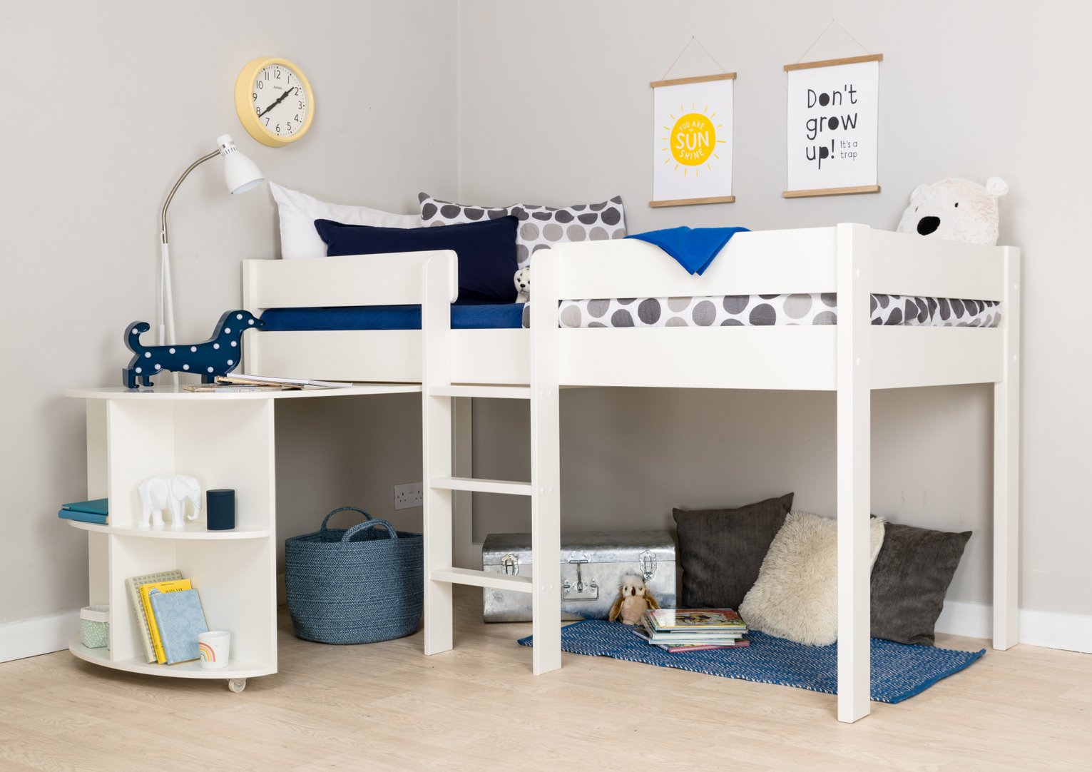 Stompa White Mid Sleeper Bed Frame & Desk