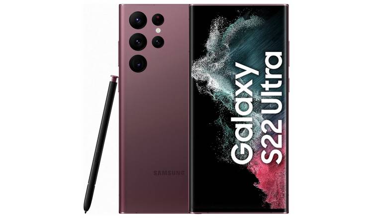 SIM Free Samsung S22 Ultra 5G 128GB Mobile Phone - Burgundy