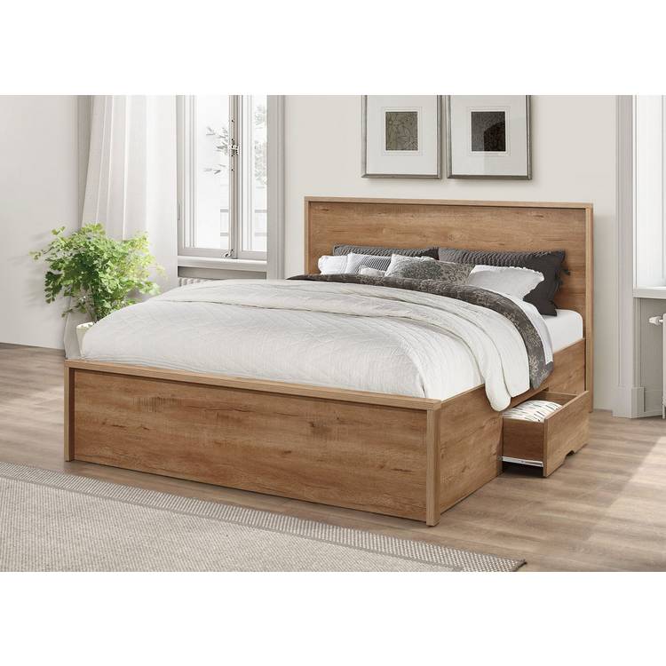 Birlea Stockwell Double Rustic Wood Effect Bed Frame - Oak 0