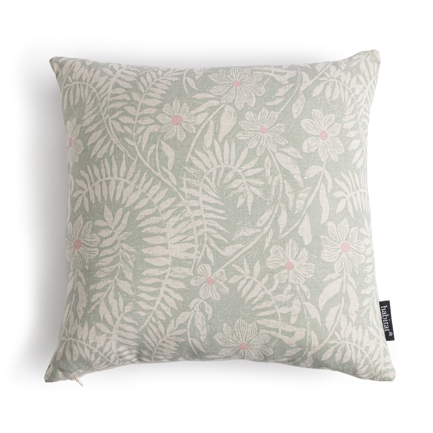 Habitat Cotton Floral Print Cushion - Cream & Green -43x43cm