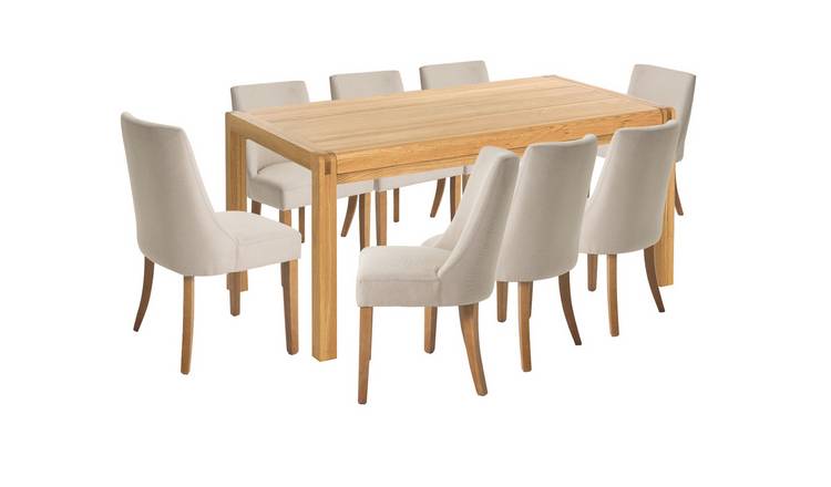 Habitat Radius Oak Dining Table & 8 Alec Cream Chairs