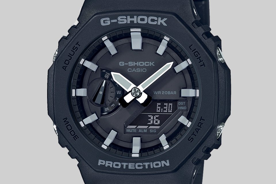 A men's Casio G-SHOCK black octagon watch.