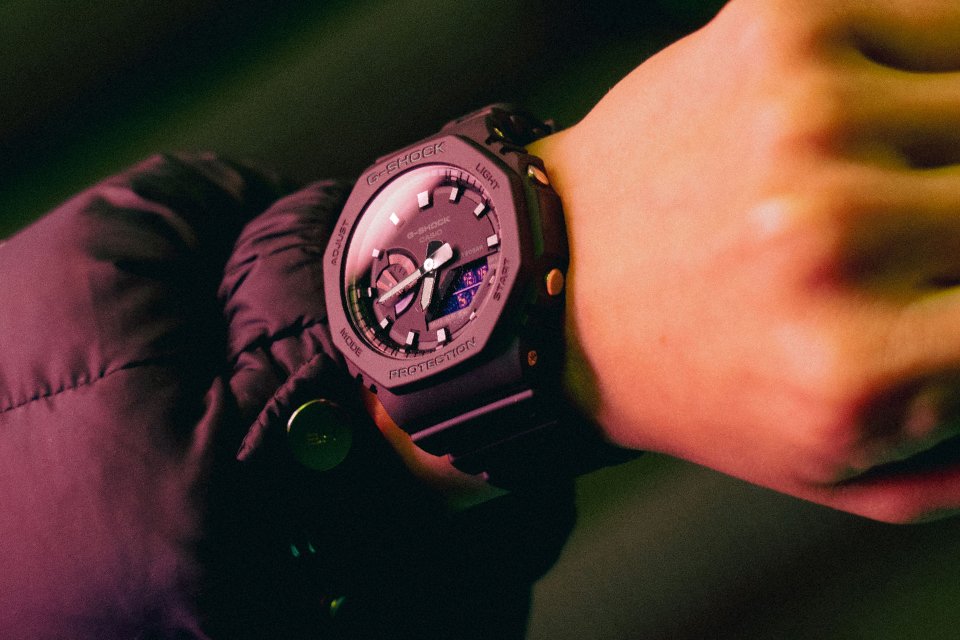 A black Casio G-Shock watch on a man's wrist.
