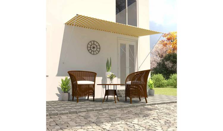 Walplus Polyester Retractable Awning - Yellow and White - 300x150 cm