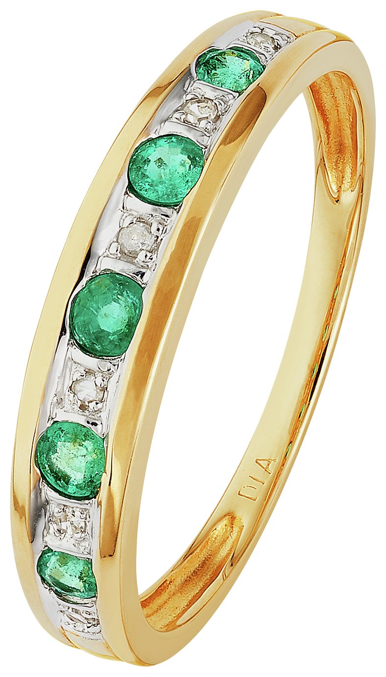 Revere 9ct Yellow Gold Emerald & Diamond Eternity Ring