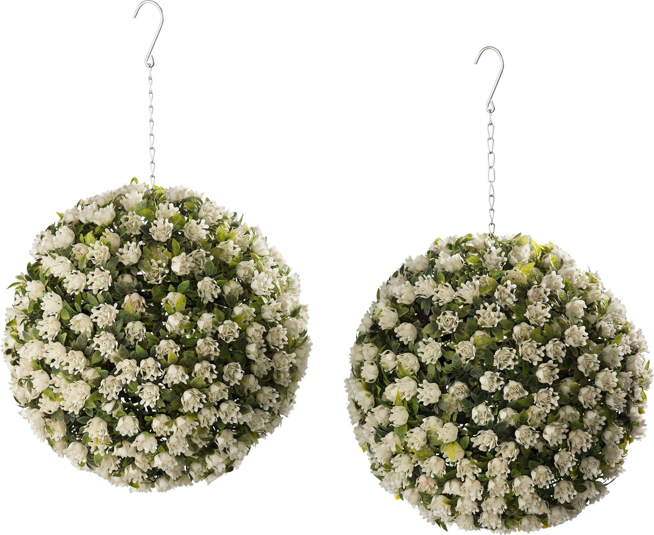 Artificial Twin Pack White Garden Rose Balls - 28cm