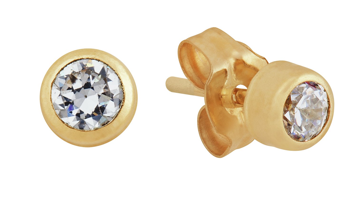 Revere Round CZ 9ct Yellow Gold Rubover Stud Earrings