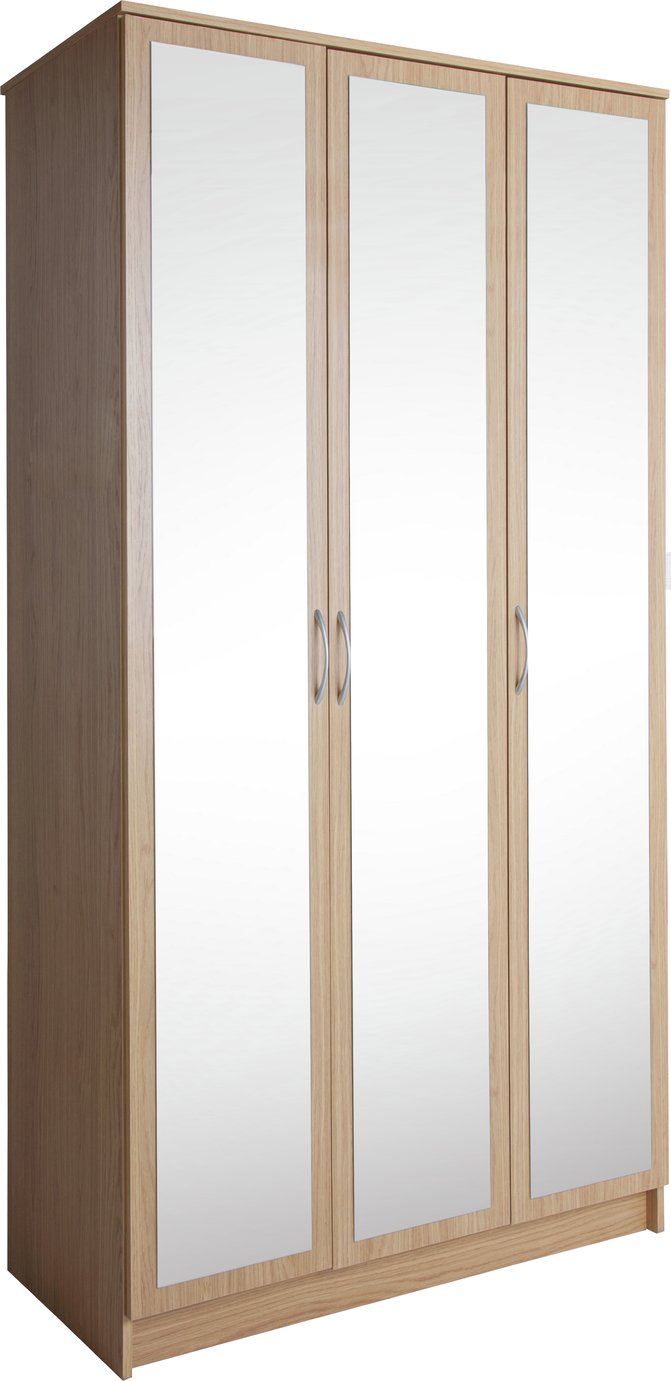 Argos Home Cheval 3 Door Mirrored Wardrobe - Oak Effect