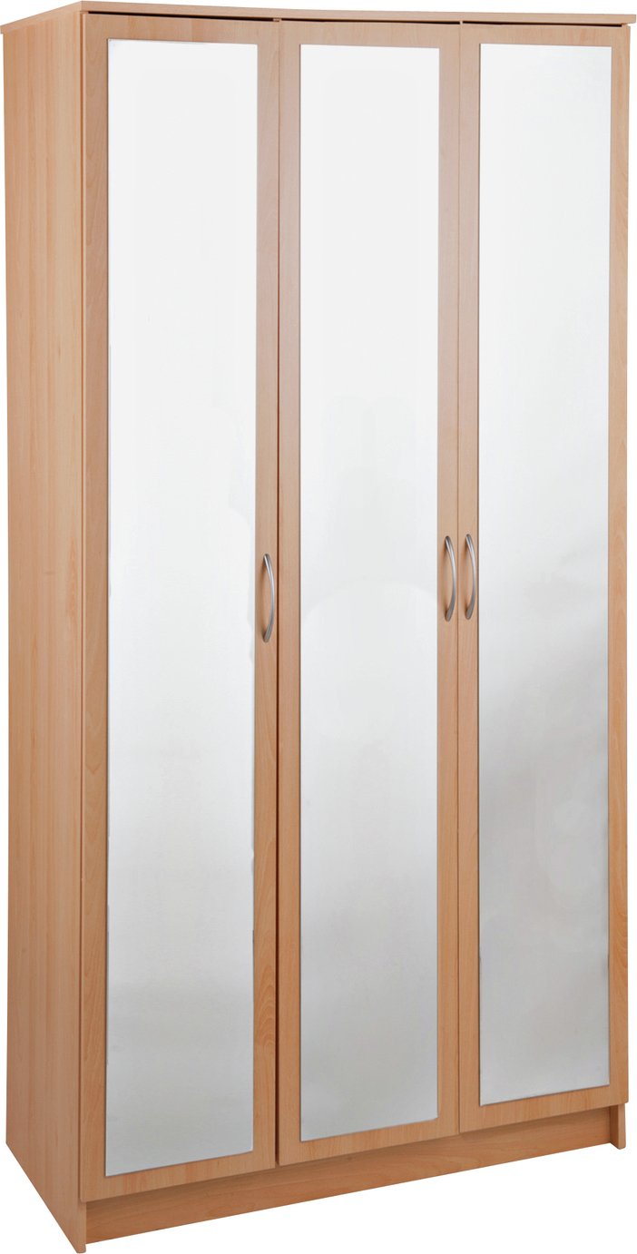 Argos Home Cheval 3 Door Mirrored Wardrobe - Beech Effect