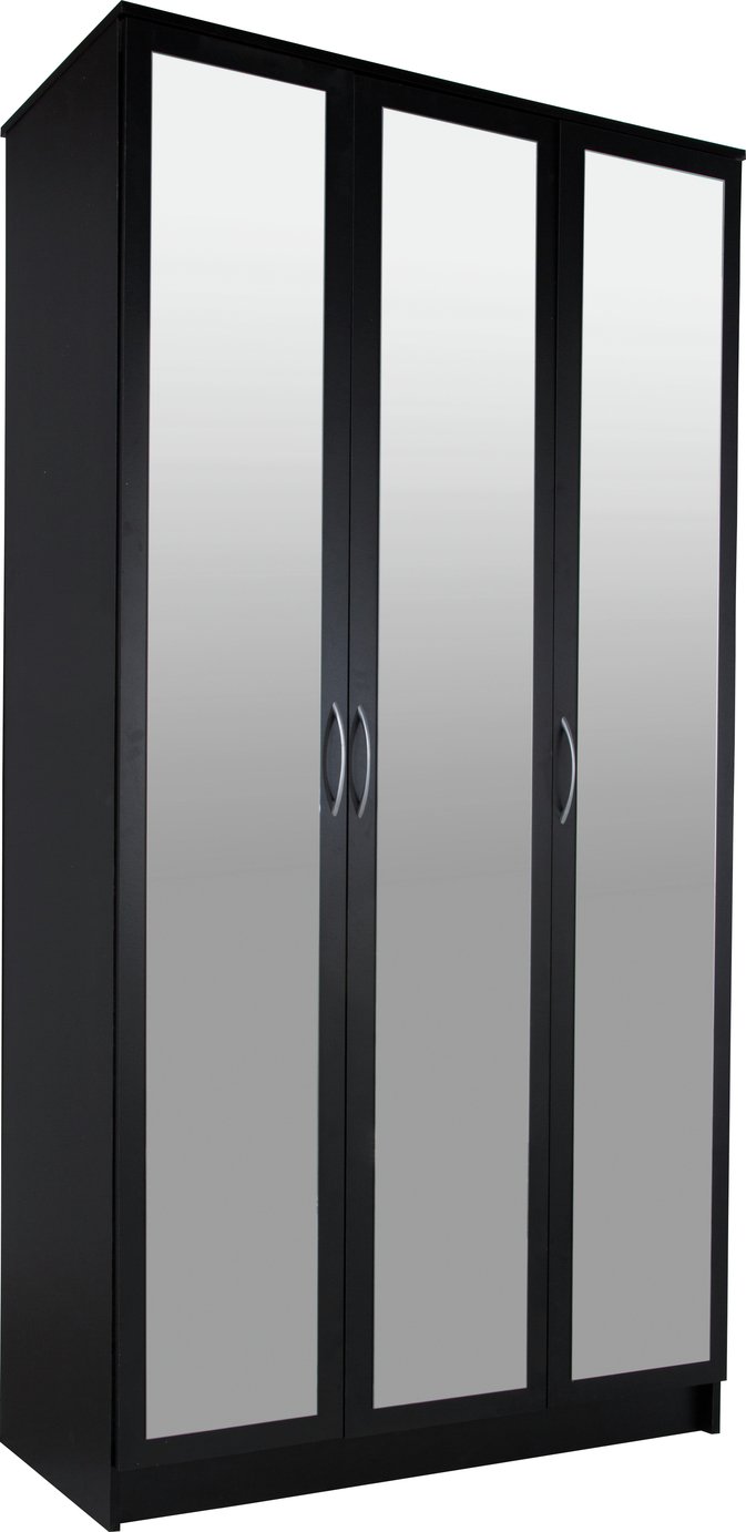 Argos Home Cheval 3 Door Mirrored Wardrobe - Black