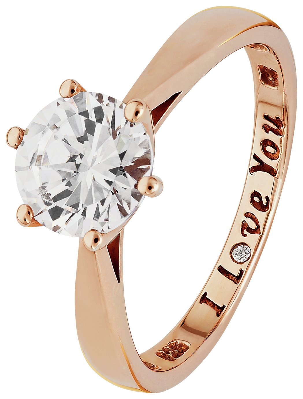 Revere 9ct Rose Gold Plated Silver 'I Love You' Ring