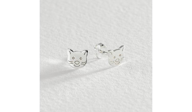 Silver hot sale cat earrings