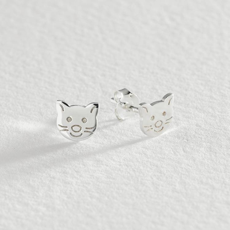 Revere Sterling Silver Cat Shaped Stud Earrings 0