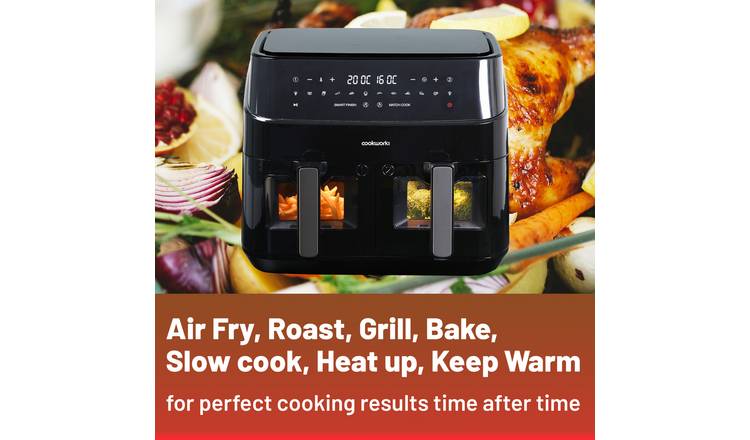 Dual Air Fryer with Visual Window, 9L XL Capacity, 2 Drawers, 9-In-1  Cooking Pre