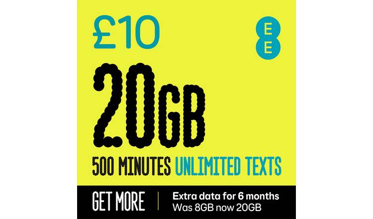 EE Extra Data 20GB Pay As You Go SIM Card 