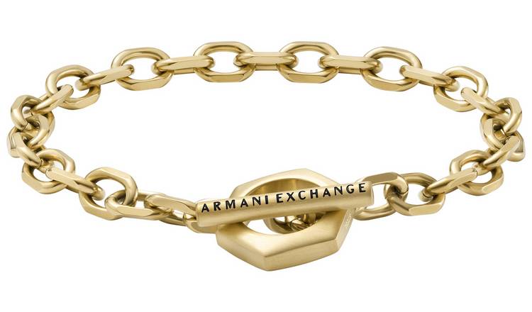 Armani Exchange Men's Gold Tone Steel Tbar Chain Bracelet