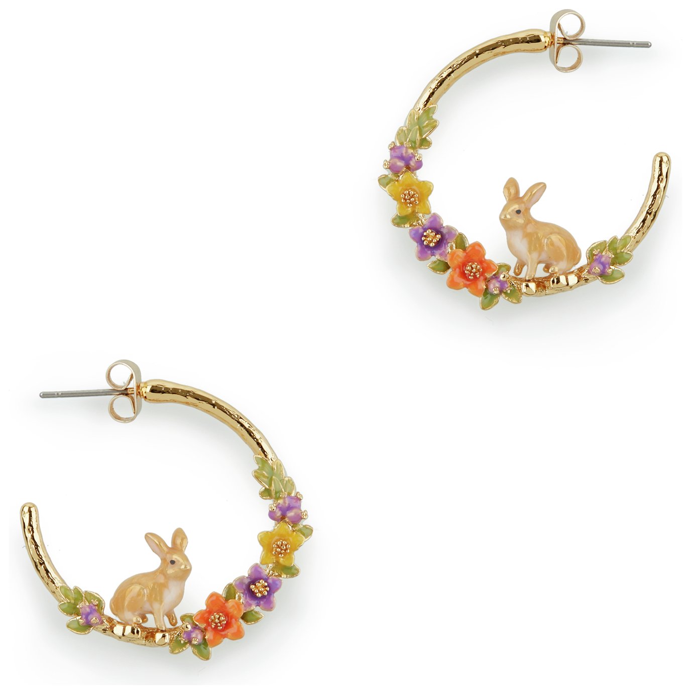 Bill Skinner Enamel Spring Bunny Hoop Earrings