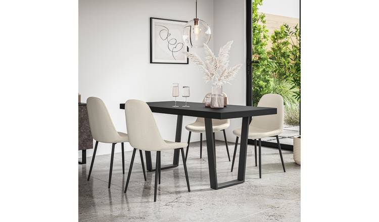 Furniture Online Aria Maya Black Top Dining Table & 4 Ivory Chairs
