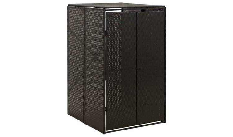 Walplus Single Poly Rattan Wheelie Bin Store - Black - 70 x 80 x 117 cm