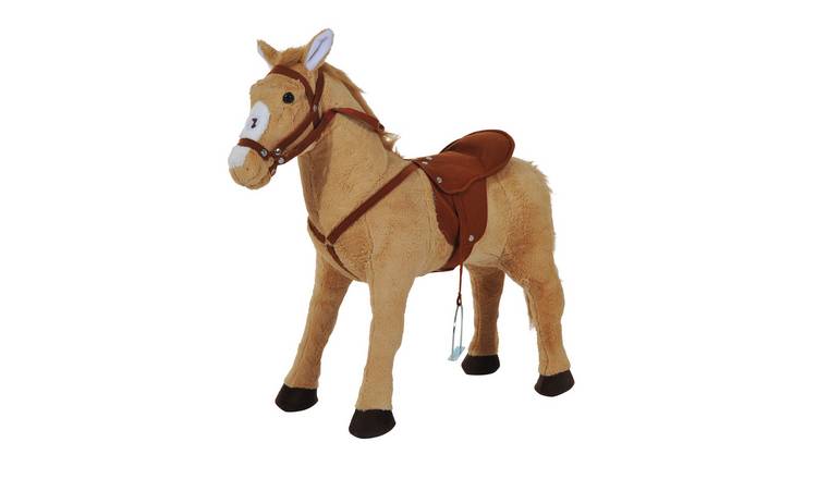 HOMCOM Plush Soft Neigh Sound Kids Ride On Horse - Beige