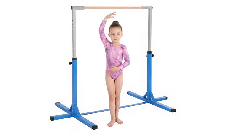 HOMCOM Height Adjustable Home Gym Kids Gymnastics Bar - Blue