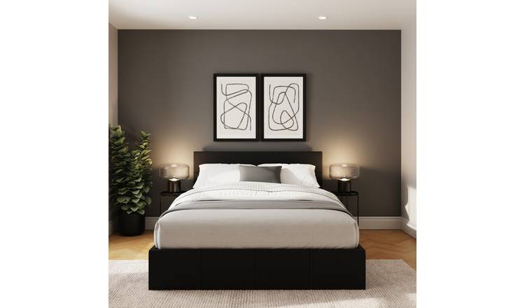 GFW End Lift Double Faux Leather Ottoman Bed - Black