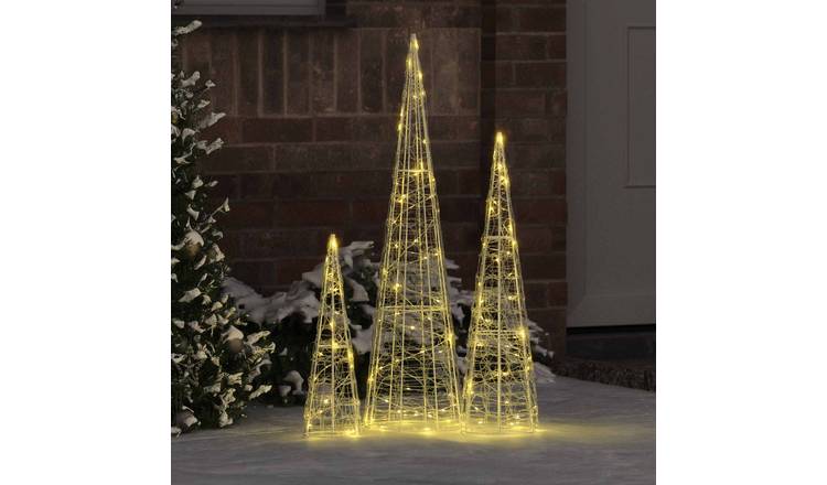 Walplus Pack of 3 Artificial Christmas Tree - Warm White - 20 x 20 x 80 cm