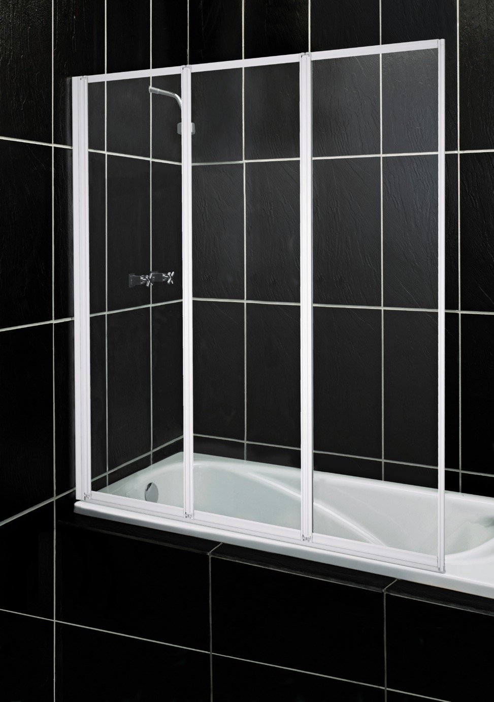 Aqualux Fully Framed White 3 Fold Bath & Shower Screen