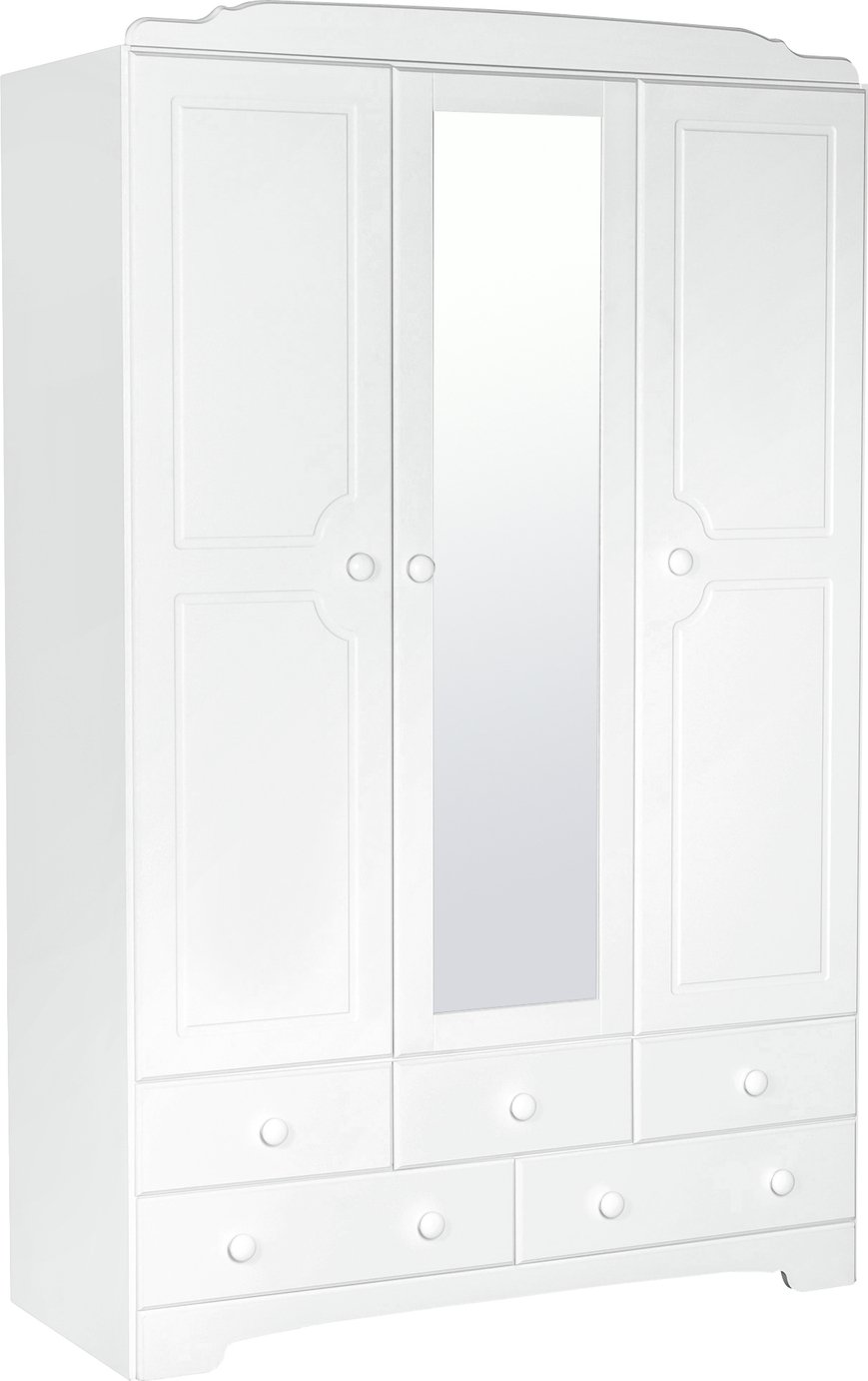 Argos Home Nordic 3 Door 5 Drw Mirror Wardrobe - Soft White