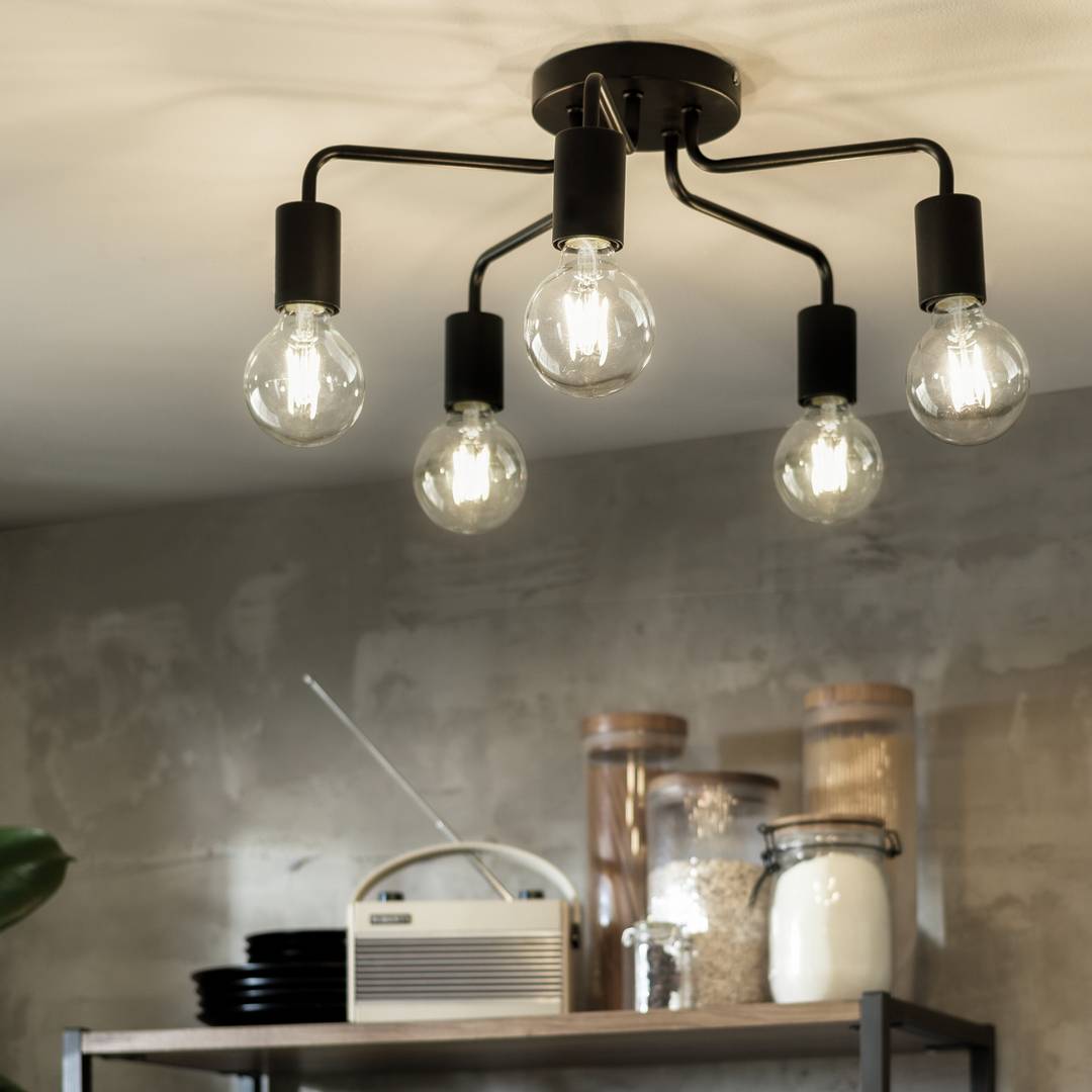 Habitat Rayner 5 Arm Flush to Ceiling Light - Black