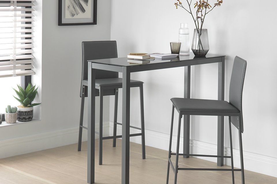Argos Home grey breakfast bar including tables and chairs.