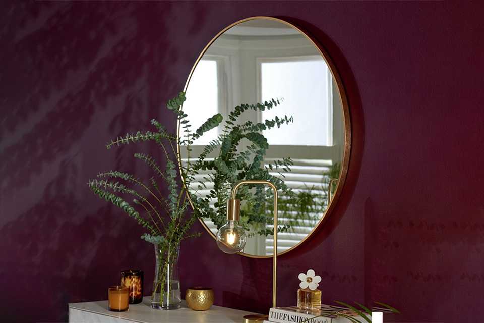 Gold Metal Round Wall Mirror.