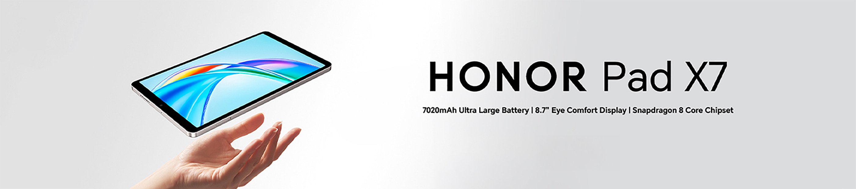 Honor Pad X7. 7020mAh Ultra large battery | 8.7" Eye Comfort display | Snapdragon 8 core chipset.