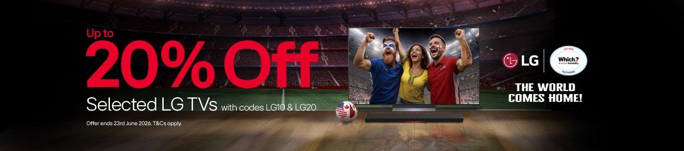 LG. Up to 20% off selected LG TVs with codes LG10 & LG20.