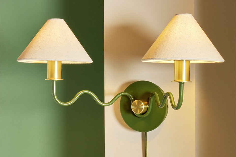 Habitat Wiggle Metal 2 Light Wall Light - Green & Natural.
