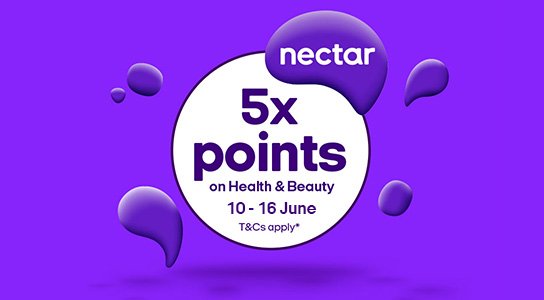 Nectar. 5x points on health and beauty. 10 - 16 June. T&Cs apply.