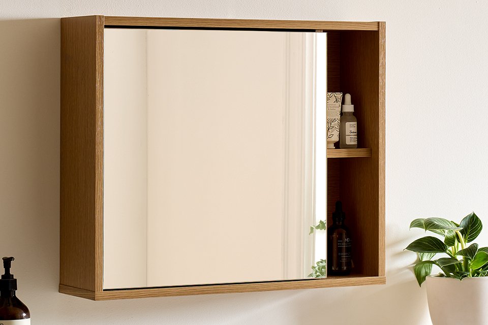 Habitat Herson 1 Door Mirrored Wall Cabinet in oak finish.