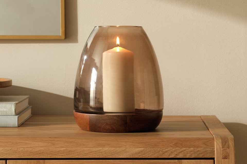 Habitat Hurricane Candle Holder in brown colour.