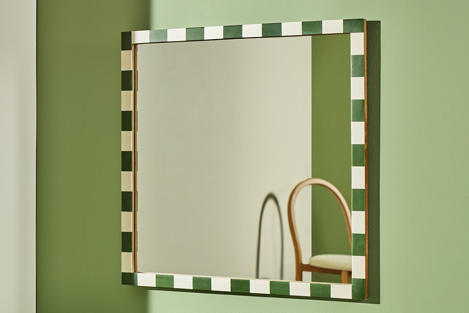 Habitat Striped Green Resin Square Wall Mirror. 