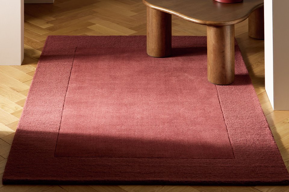 Habitat Simple Border Burgundy Wool Cut Pile Rug.