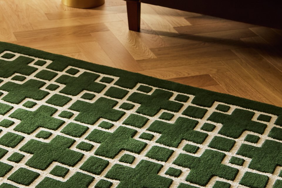 Habitat Luxe Chain Green Wool Cut Pile Rug.