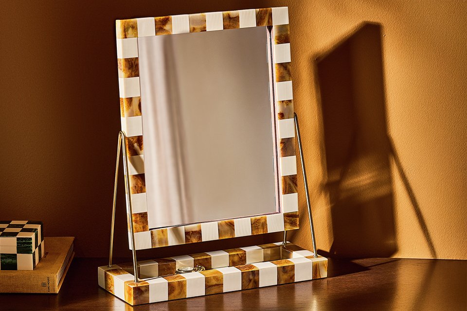 Habitat Checkered Brown & Cream Resin Dressing Table Mirror.