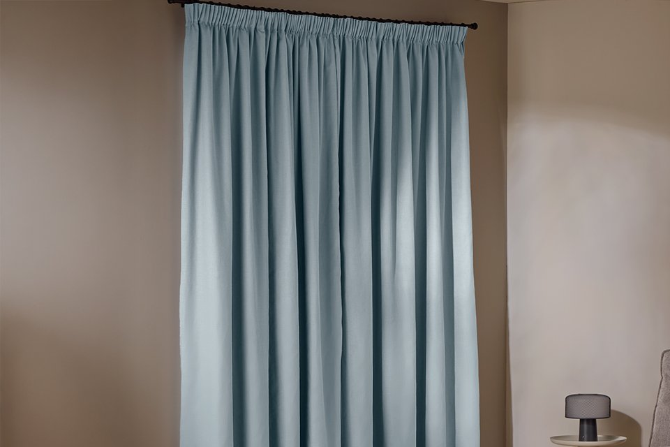 Habitat With Linen Blackout Curtains in blue colour. 