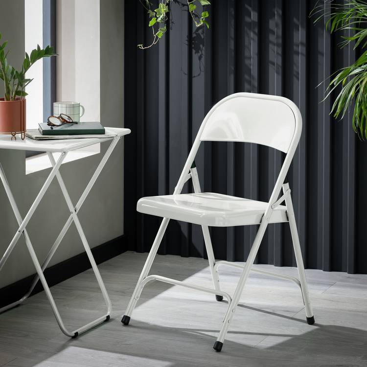 Buy Habitat Macadam Metal Folding Chair White Dining chairs and benches Habitat