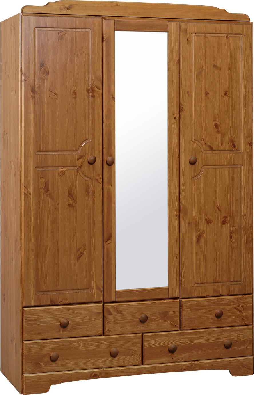 Argos Home Nordic 3 Door 5 Drawer Mirror Wardrobe - Pine