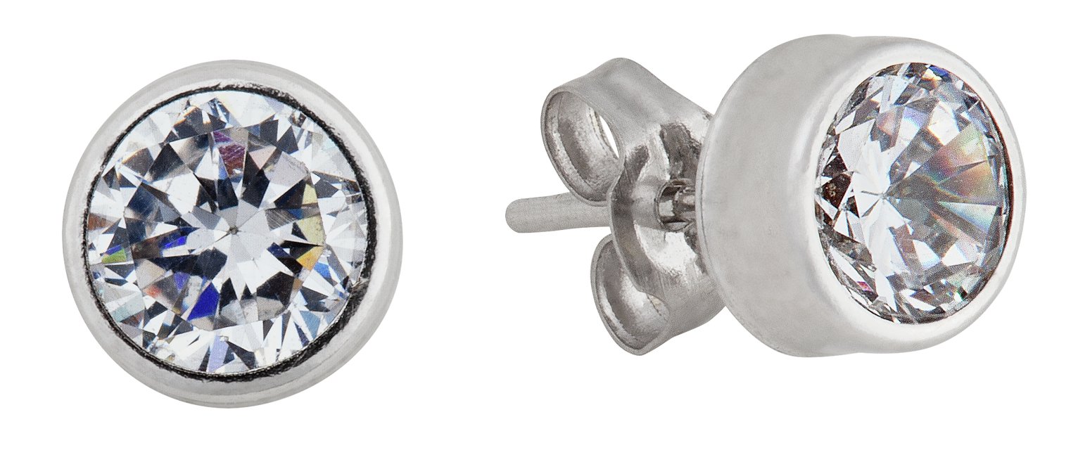 Revere Round Cubic Zirconia 9ct White Gold Stud Earrings