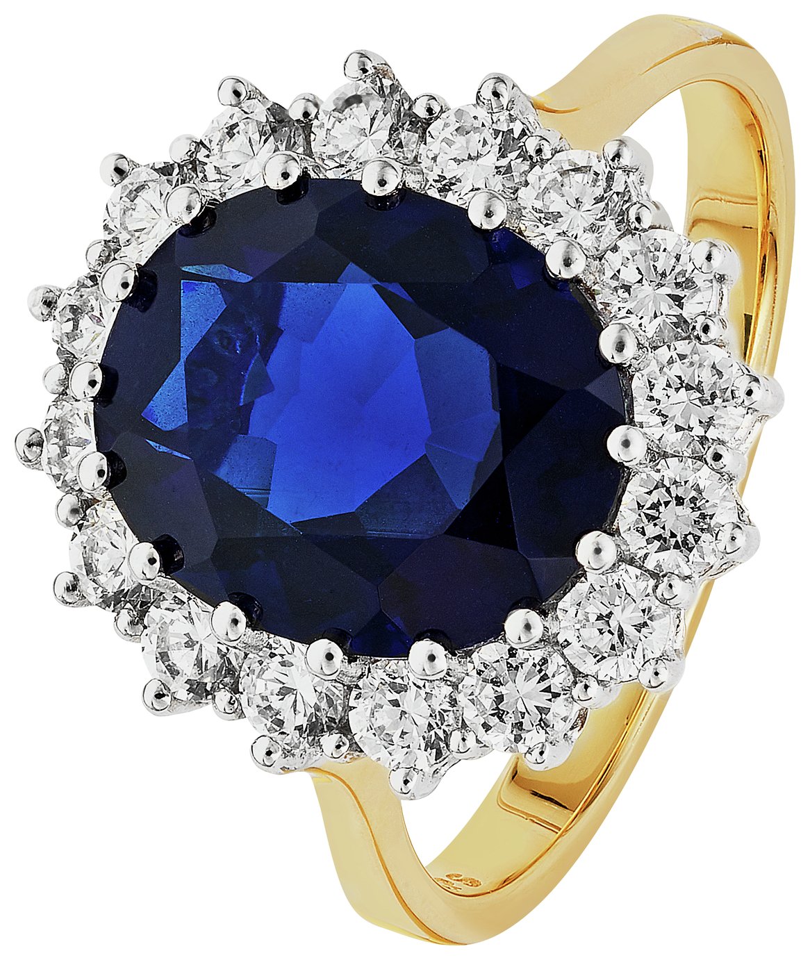 Revere 9ct Gold Plated Silver Blue Sapphire CZ Cluster Ring
