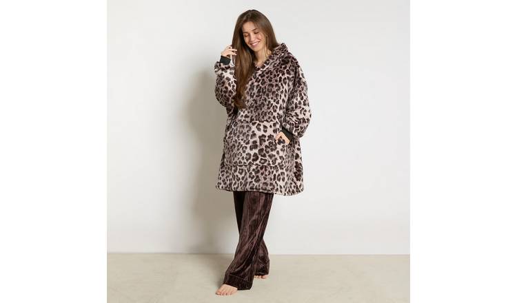 OHS Leopard Print Hoodie Blanket - One Size - Mono