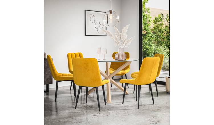 Furniture Online Malvern Nova Glass Top Dining Table & 6 Mustard Chairs
