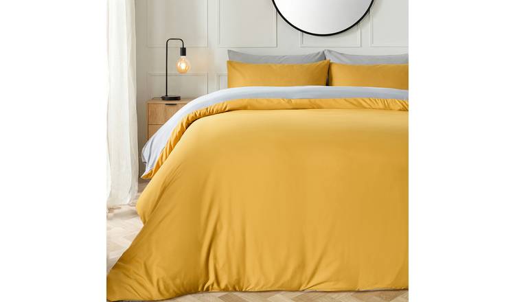OHS Plain Dyed Reversible Duvet Cover Set Ochre/Grey - King